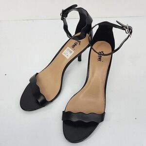 Kioni Black Scalloped Ankle Strap Stiletto Heels Women's Size 8.5